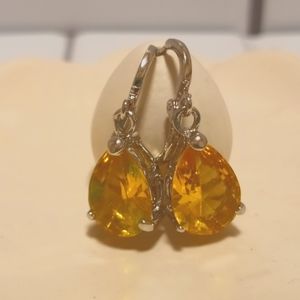 Yellow crystal drop earrings with silver clasps